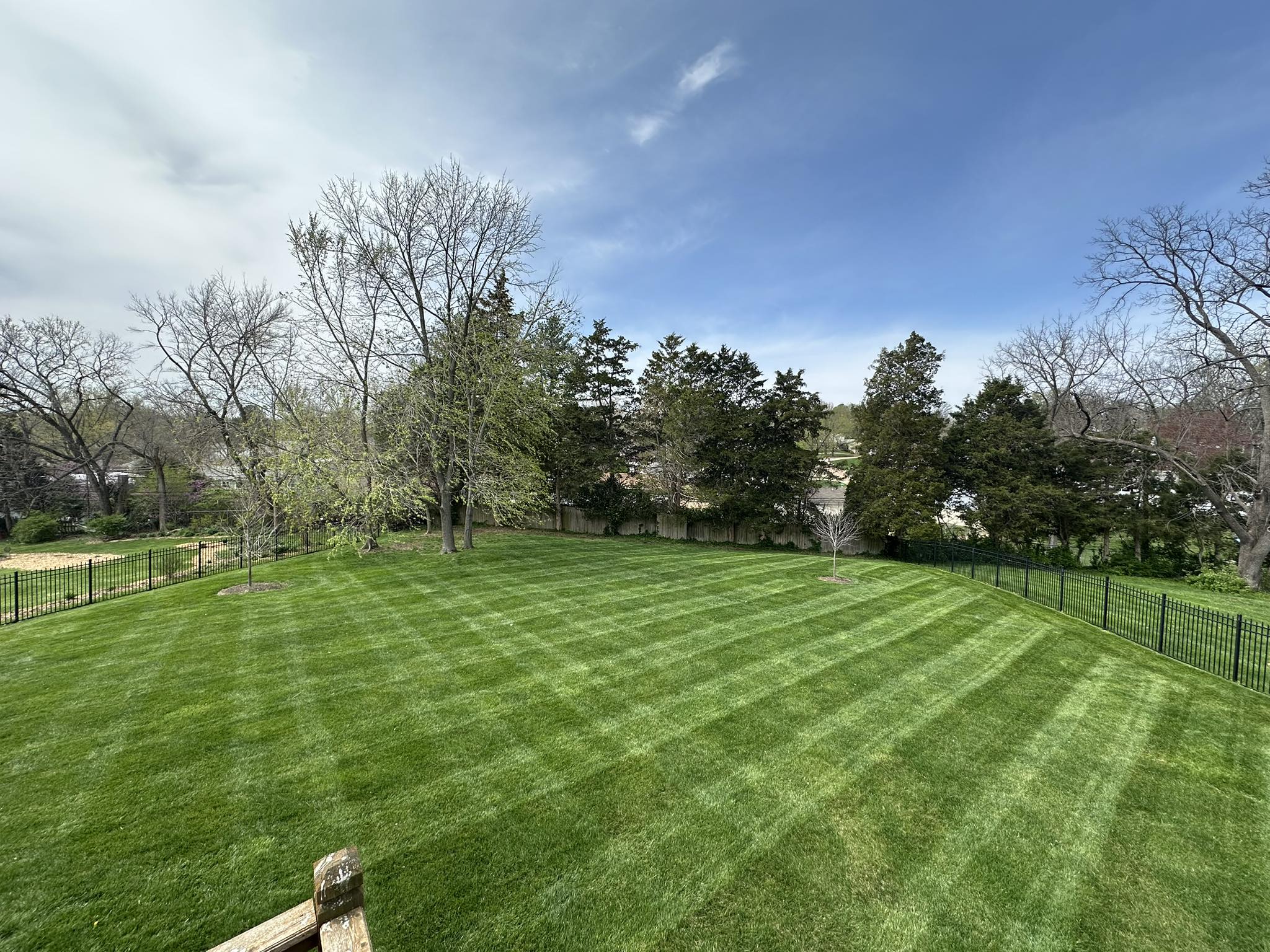 Large striped backyard with fence